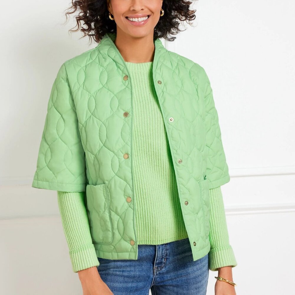 NEW Talbots Short Sleeve Quilted Puffer Jacket Pistachio Green Size S
